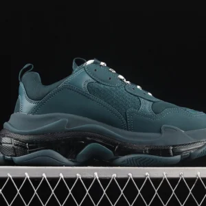 Balenciaga Triple S Clear Sole Double Foam and Mesh Sneakers in Dark Green - RBS40