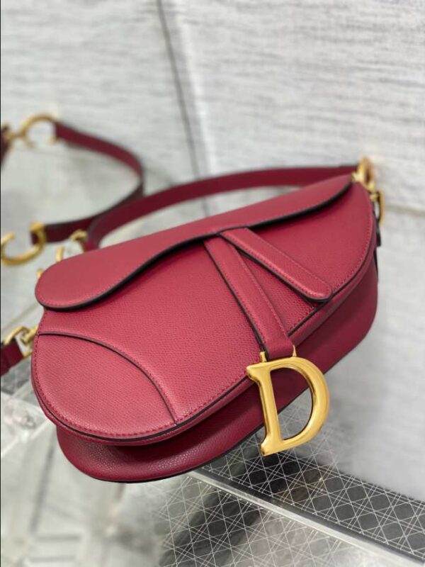 Saddle Bag with Strap Cherry Red Grained Calfskin