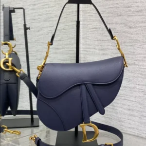 Saddle Bag with Strap Deep Ocean Blue Grained Calfskin - WRB21