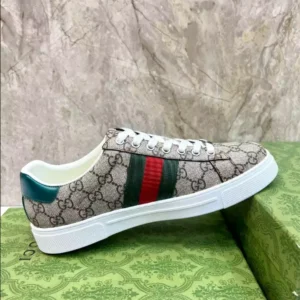Gucci Ace Sneakers with Web Beige and Ebony GG Supreme – RGS72