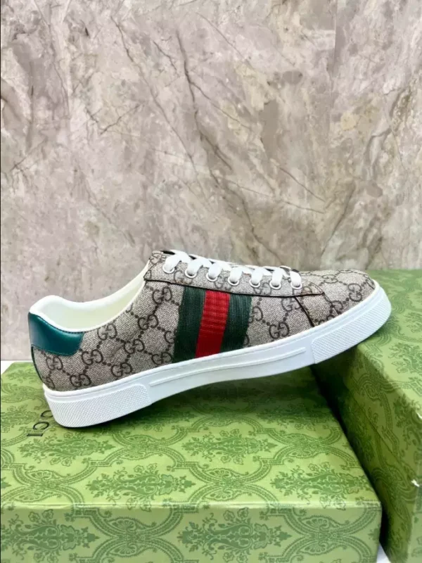 Gucci Ace Sneakers with Web Beige and Ebony GG Supreme – RGS72