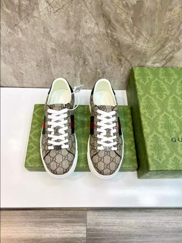 Gucci Ace Sneakers with Web Beige and Ebony GG Supreme – RGS72