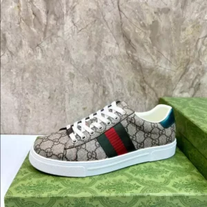 Gucci Ace Sneakers with Web Beige and Ebony GG Supreme – RGS72