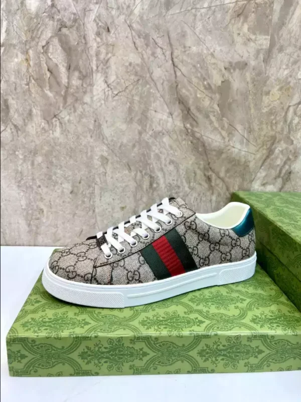 Gucci Ace Sneakers with Web Beige and Ebony GG Supreme – RGS72