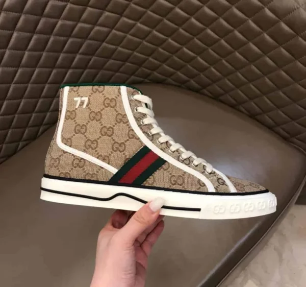 Gucci Tennis 1977 High-Top Sneakers in Beige and Ebony GG Canvas – RGS61