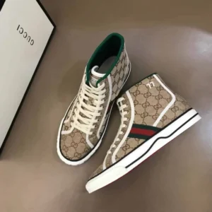 Gucci Tennis 1977 High-Top Sneakers in Beige and Ebony GG Canvas – RGS61