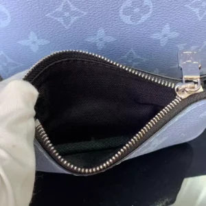 LV Trio Messenger Bag Sky Blue Monogram Canvas Taiga Cowhide Leather - RBV40