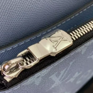 LV Trio Messenger Bag Sky Blue Monogram Canvas Taiga Cowhide Leather - RBV40