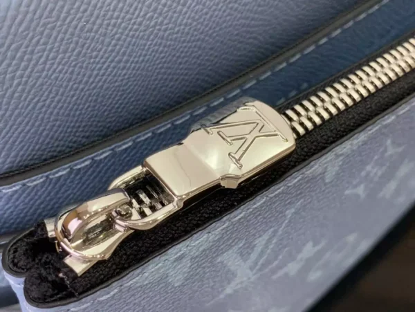 LV Trio Messenger Bag Sky Blue Monogram Canvas Taiga Cowhide Leather - RBV40