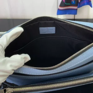 LV Trio Messenger Bag Sky Blue Monogram Canvas Taiga Cowhide Leather - RBV40