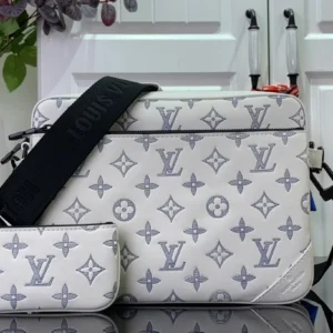 LV Trio Messenger Bag WhiteNavy Blue Monogram Shadow Calf Leather - RBV43
