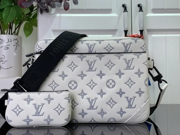 LV Trio Messenger Bag WhiteNavy Blue Monogram Shadow Calf Leather - RBV43