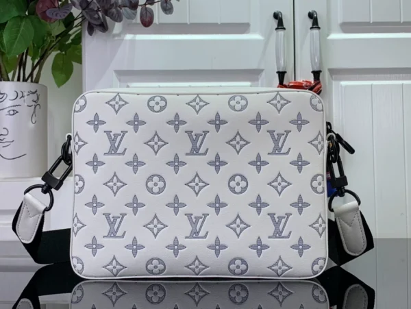 LV Trio Messenger Bag WhiteNavy Blue Monogram Shadow Calf Leather - RBV43