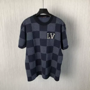 LV Damier Short-Sleeved Crewneck With LV Crystal Patch - LRT69