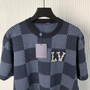 LV Damier Short-Sleeved Crewneck With LV Crystal Patch - LRT69
