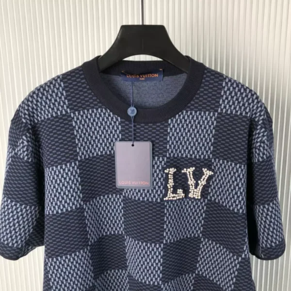 LV Damier Short-Sleeved Crewneck With LV Crystal Patch - LRT69