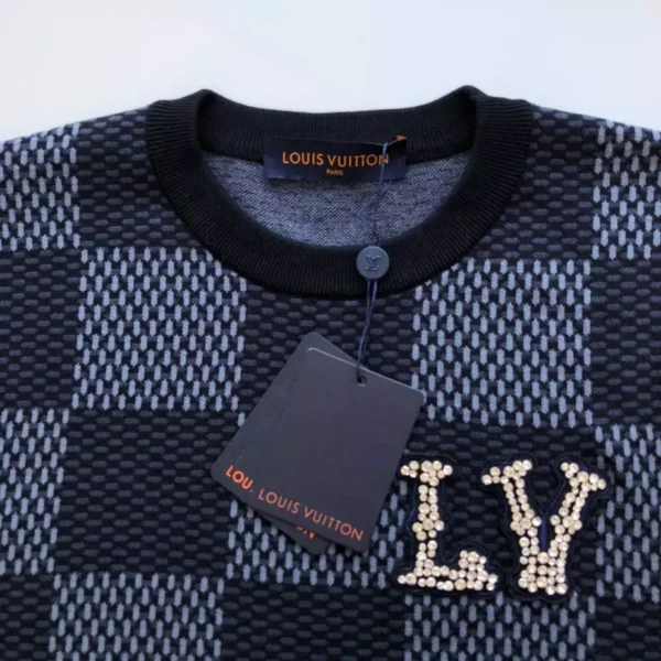 LV Damier Short-Sleeved Crewneck With LV Crystal Patch - LRT69