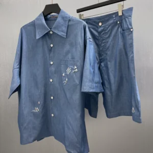 LV Embroidered Chambray Short-Sleeved Shirt - LRT61