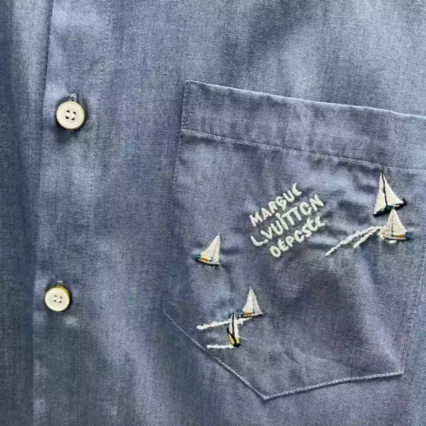 LV Embroidered Chambray Short-Sleeved Shirt - LRT61