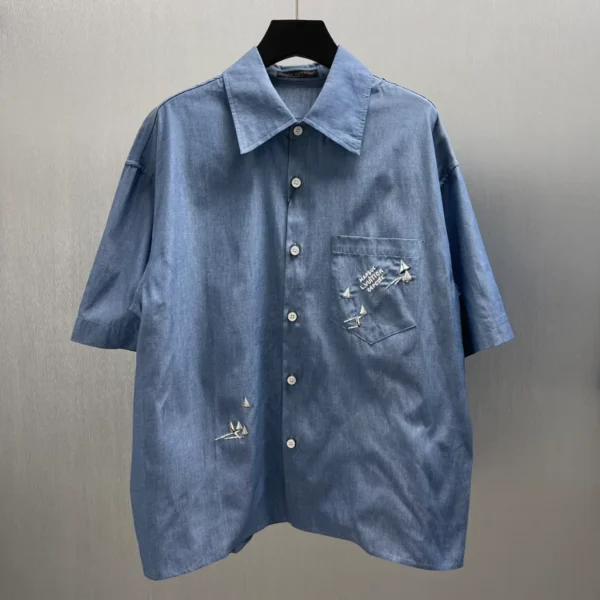 LV Embroidered Chambray Short-Sleeved Shirt - LRT61