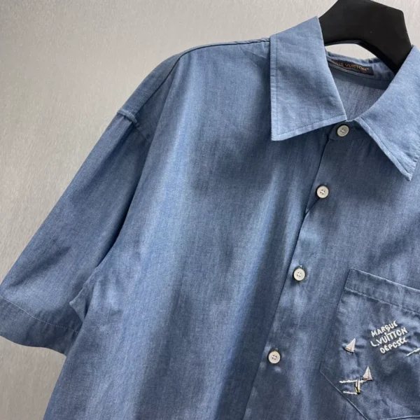 LV Embroidered Chambray Short-Sleeved Shirt - LRT61