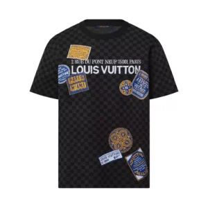 LV Art Printed Damier Cotton T-Shirt in Black - LRT88