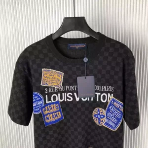LV Art Printed Damier Cotton T-Shirt in Black - LRT88