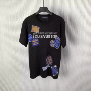LV Art Printed Damier Cotton T-Shirt in Black - LRT88