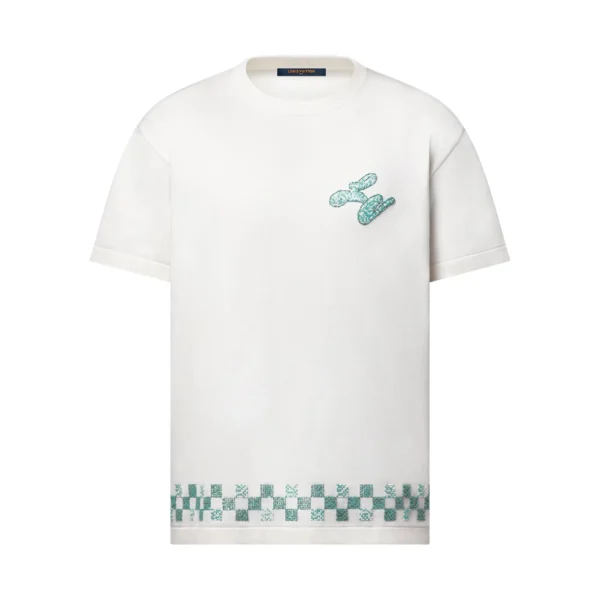 LV Embellished Short-Sleeved Crewneck in White - LRT90