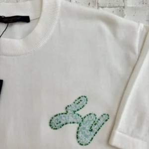 LV Embellished Short-Sleeved Crewneck in White - LRT90