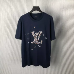LV Embroidered Cotton T-Shirt in Blue - LRT91