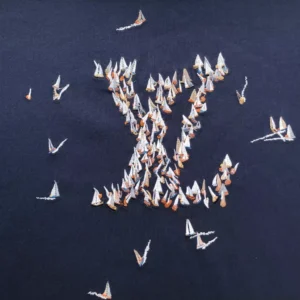 LV Embroidered Cotton T-Shirt in Blue - LRT91