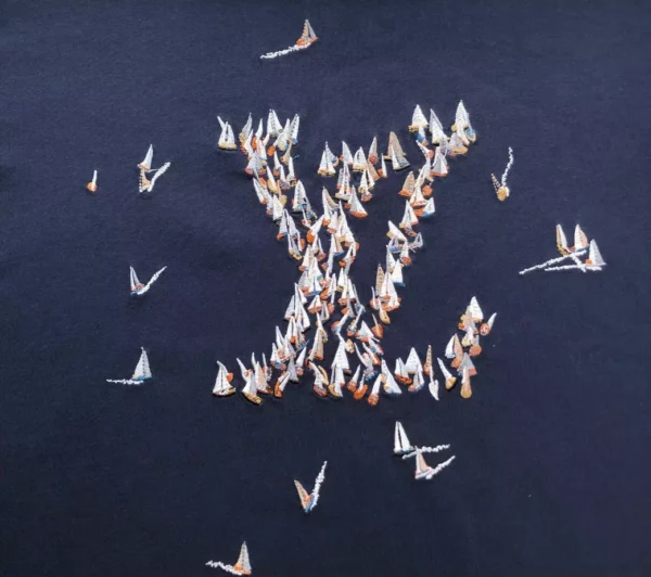 LV Embroidered Cotton T-Shirt in Blue - LRT91