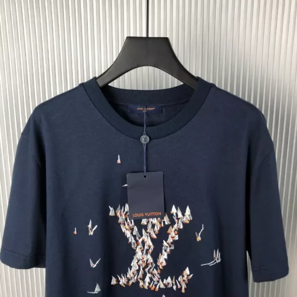 LV Embroidered Cotton T-Shirt in Blue - LRT91