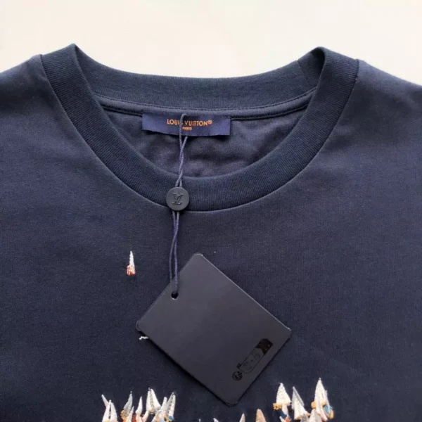 LV Embroidered Cotton T-Shirt in Blue - LRT91