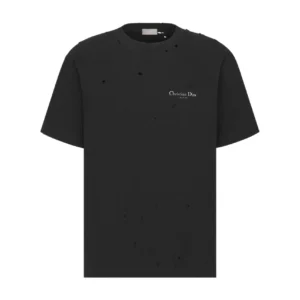 Christian Dior Couture T-Shirt, Relaxed Fit Black Distressed-Effect Cotton Jersey - DRT11