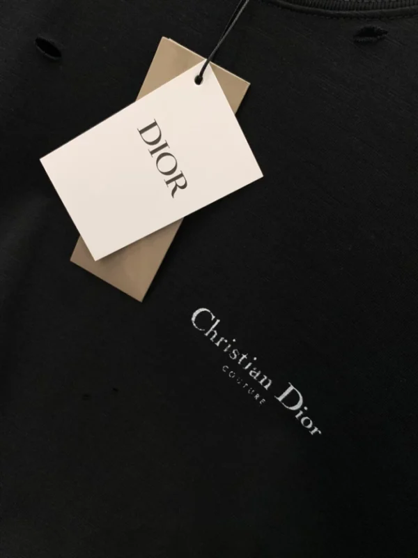 Christian Dior Couture T-Shirt, Relaxed Fit Black Distressed-Effect Cotton Jersey - DRT11
