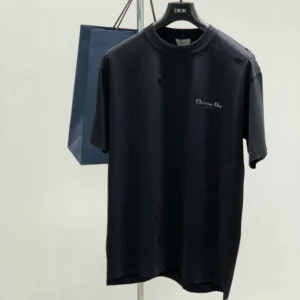 Christian Dior Couture T-Shirt, Relaxed Fit Black Distressed-Effect Cotton Jersey - DRT11