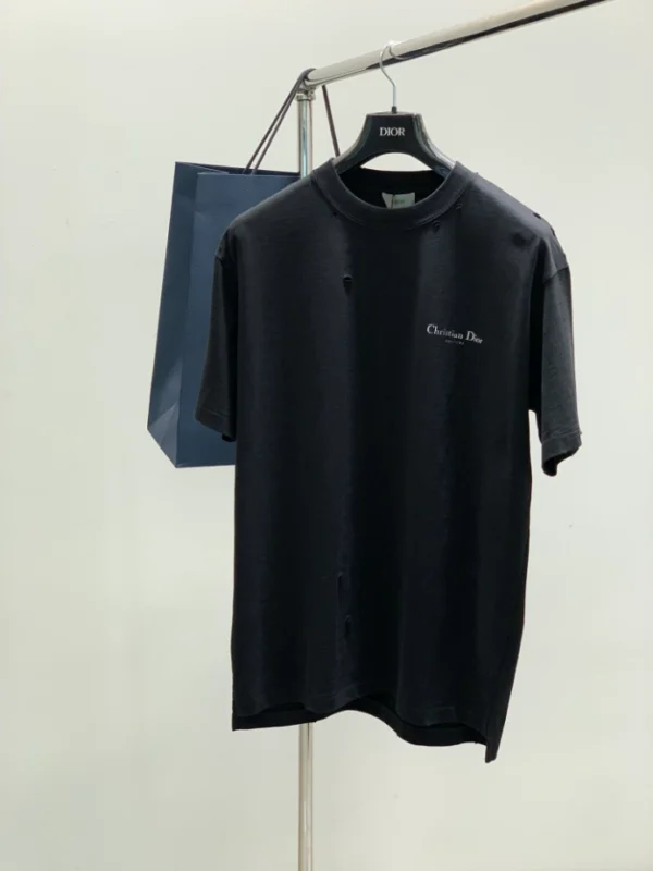 Christian Dior Couture T-Shirt, Relaxed Fit Black Distressed-Effect Cotton Jersey - DRT11