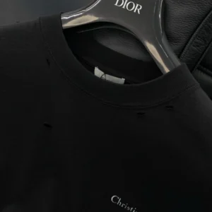 Christian Dior Couture T-Shirt, Relaxed Fit Black Distressed-Effect Cotton Jersey - DRT11