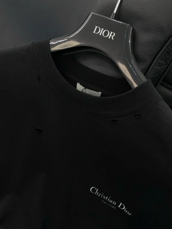 Christian Dior Couture T-Shirt, Relaxed Fit Black Distressed-Effect Cotton Jersey - DRT11