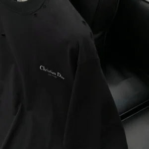 Christian Dior Couture T-Shirt, Relaxed Fit Black Distressed-Effect Cotton Jersey - DRT11