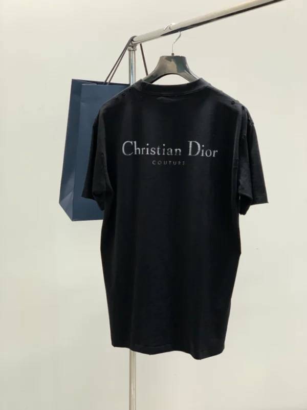 Christian Dior Couture T-Shirt, Relaxed Fit Black Distressed-Effect Cotton Jersey - DRT11