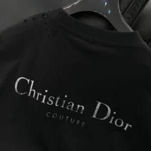 Christian Dior Couture T-Shirt, Relaxed Fit Black Distressed-Effect Cotton Jersey - DRT11