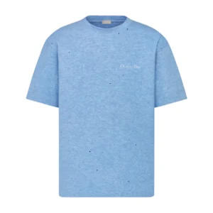 Christian Dior Couture T-Shirt, Relaxed Fit Blue Distressed-Effect Cotton Jersey - DRT10
