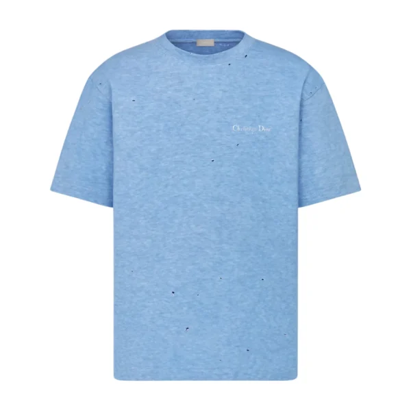 Christian Dior Couture T-Shirt, Relaxed Fit Blue Distressed-Effect Cotton Jersey - DRT10