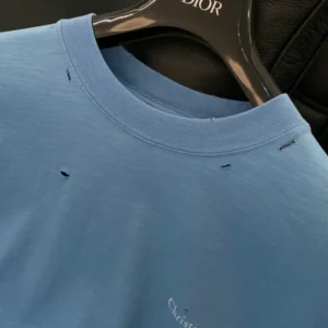 Christian Dior Couture T-Shirt, Relaxed Fit Blue Distressed-Effect Cotton Jersey - DRT10