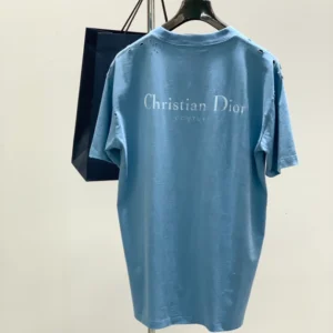 Christian Dior Couture T-Shirt, Relaxed Fit Blue Distressed-Effect Cotton Jersey - DRT10
