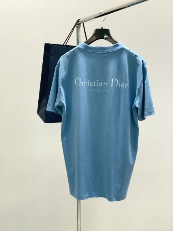 Christian Dior Couture T-Shirt, Relaxed Fit Blue Distressed-Effect Cotton Jersey - DRT10