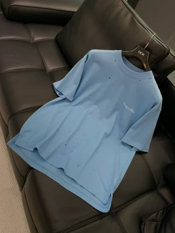 Christian Dior Couture T-Shirt, Relaxed Fit Blue Distressed-Effect Cotton Jersey - DRT10